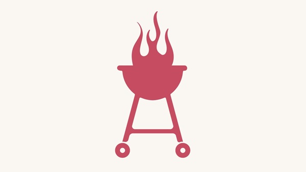 A flaming barbeque graphic.
