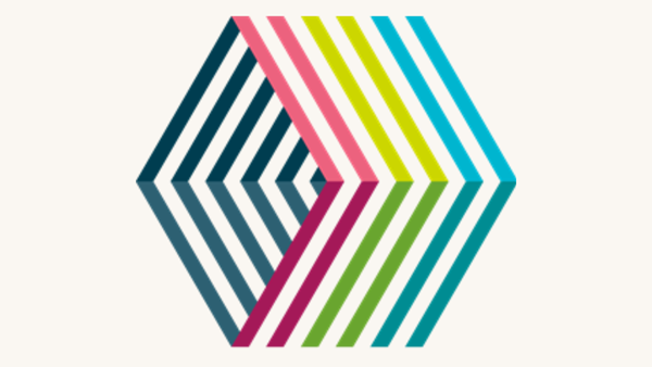 The Clarion Futures logo of a 3D box made up of pink, green and blue stripes