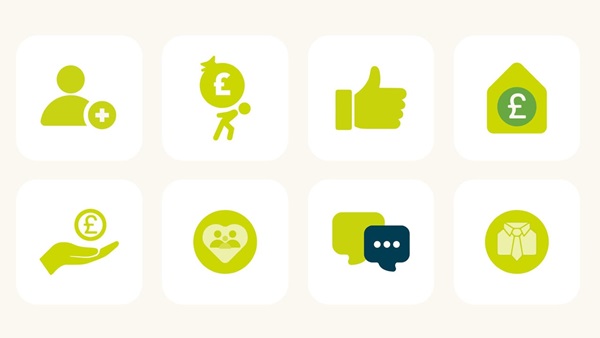 A Money Guidance Graphic with various icons that symbolise people, money and chatting.