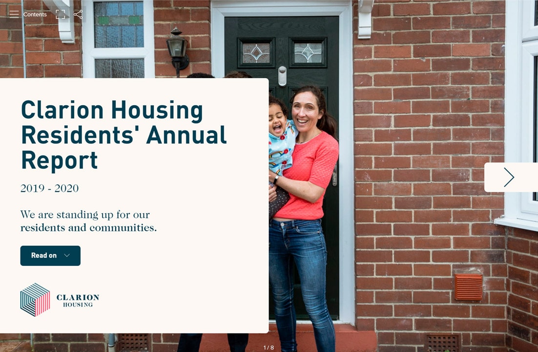 Clarion Housing Residents' Annual report 2019 - 2020 front cover