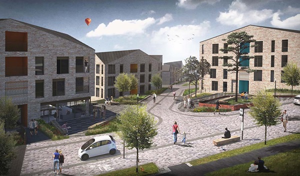 A public square lies at the heart of the Barne Barton estate with views across the Tamar